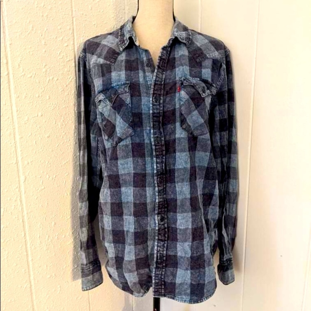 Levi’s Plaid Jean Western Button Up Flannel Shirt Men’s Size Large